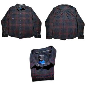 Kavu Flannel Shirt Men's XL Dark Gray Plaid Long Sleeve Button Up EUC